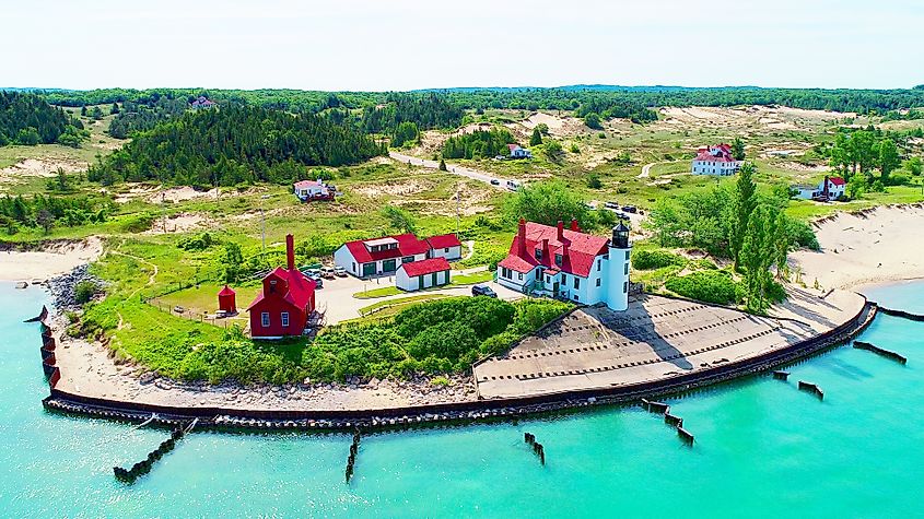 Point Betsie Lighthouse on Lake Michigan at Frankfort, Michigan. Editorial credit: Dennis MacDonald / Shutterstock.com