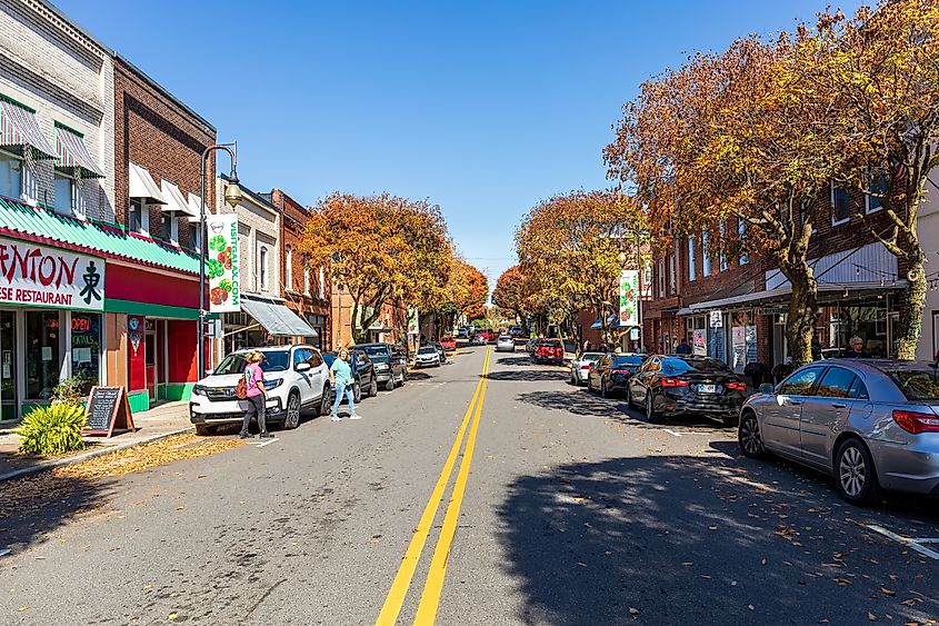 Wide-angle view down Main Street in Galax, Virginia