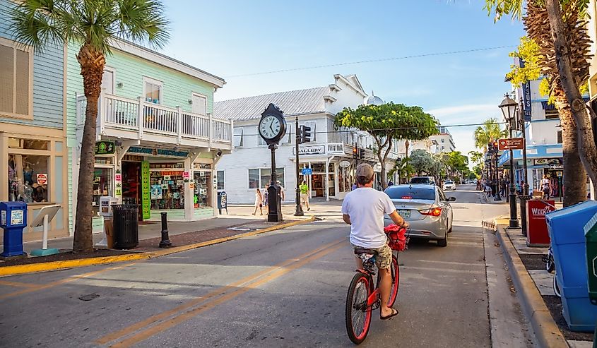 Downtown street view in Key West, Florida, United States.