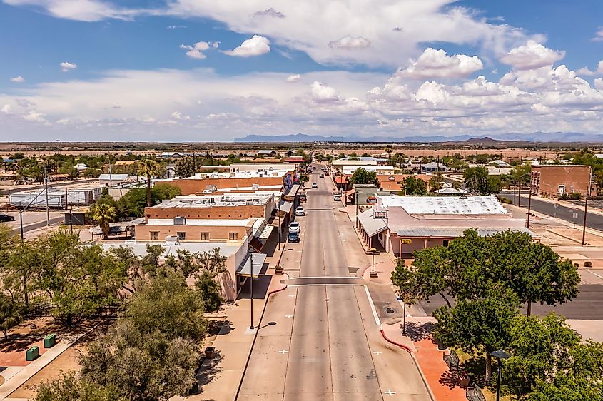 rone view of Main Street in Downtown Florence, Arizona