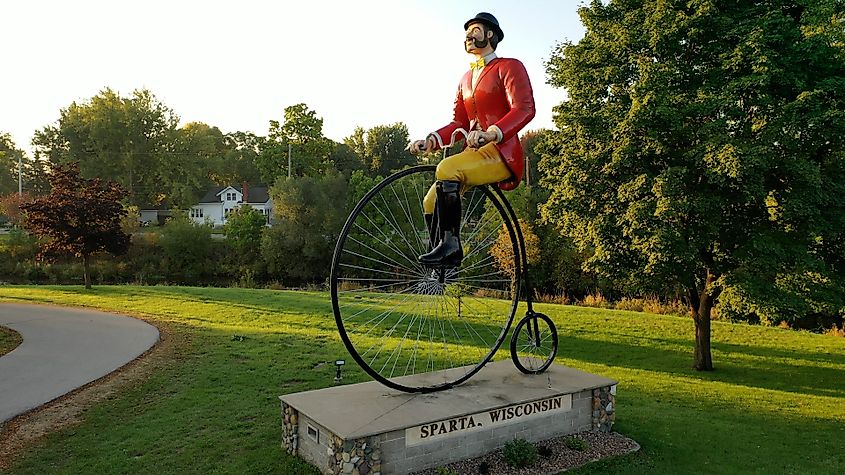 A bicycle sculpture in Sparta, Wisconsin.