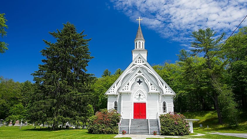 Beautiful St. Bridget's Church near Housatonic River in Cornwall, Connecticut. Image credit Miro Vrlik Photography via Shutterstock