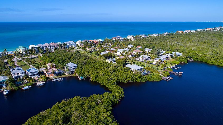 Aerial view of the bay in Bonita Springs, Florida