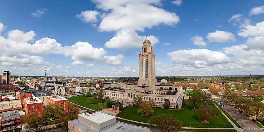 Lincoln, Nebraska, USA, downtown at the state capitol building.