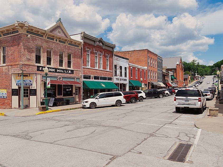 Downtown Main Street in Weston, Missouri.