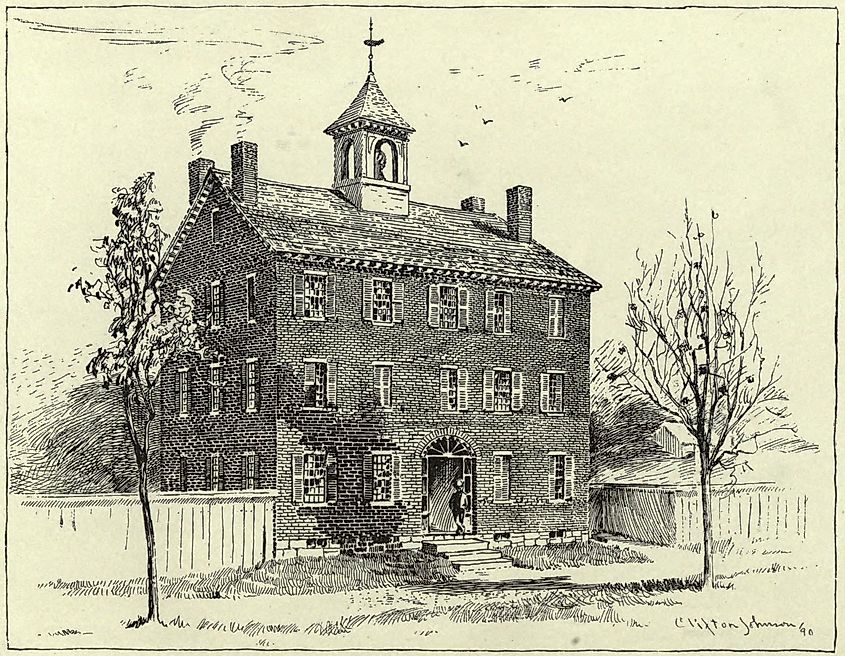 The 1817 Hopkins Academy building in Hadley, Massachusetts.