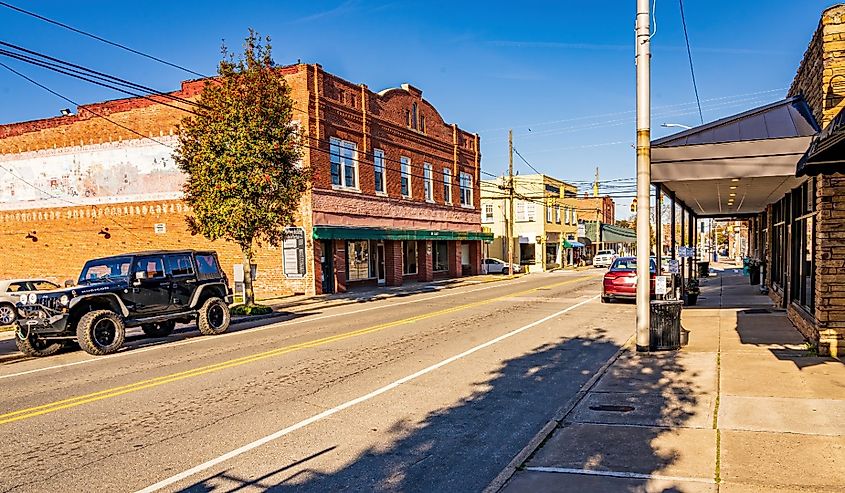 Downtown street in Clayton, North Carolina.