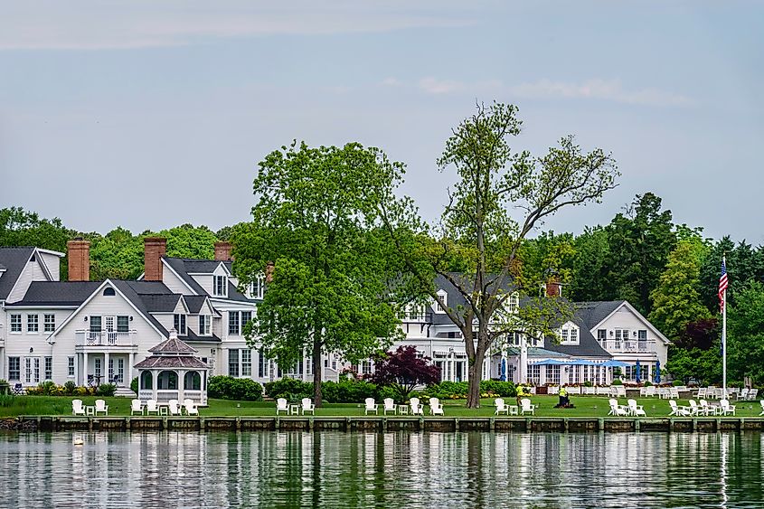 Waterfront buildings in St. Michaels, Maryland.