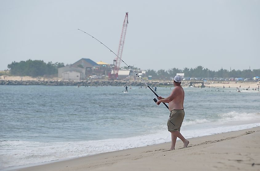 A man fishing in Bethany Beach, Delaware. 