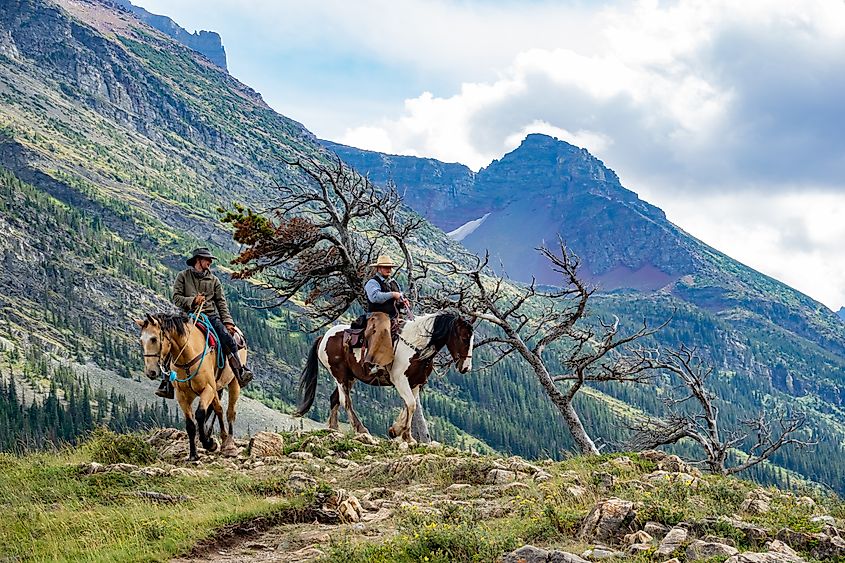 Riding on a horse in the Many Glacier area of the famous Glacier National Park. Editorial credit: Kit Leong / Shutterstock.com