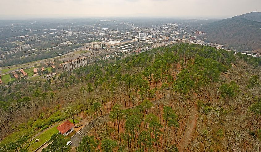 Looking Down from Hot Springs Mountain Tower into Hot Springs Village in Hot Springs National Park in Arkansas.