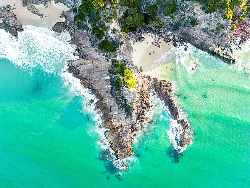 Stunning Aerial Image of a Pambula Beach coast line on the New South Wales Sapphire Coast, Australia