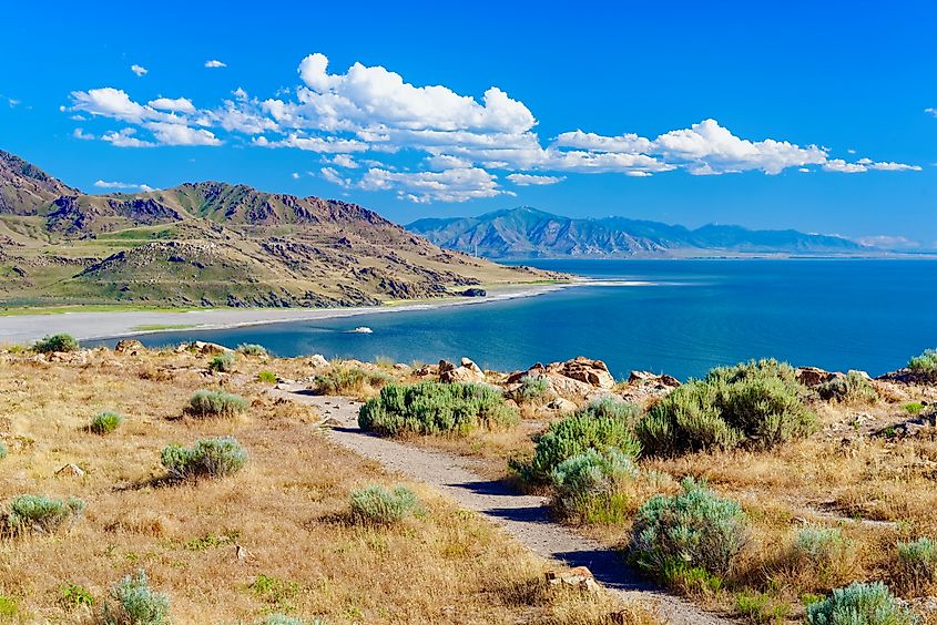 Beautiful landscape of the Antelope Island State Park, Utah.