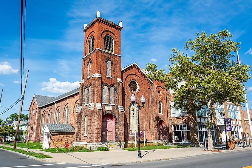 Historic church building, Seneca Falls, New York, US.