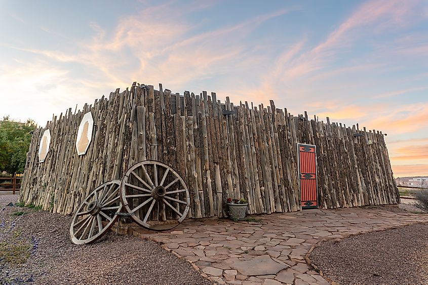 Navajo Shadehouse Museum replica Fork Stick Hogan in Kayenta, Arizona. 