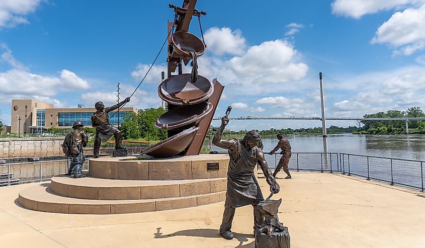 Monument to Labor on Omaha's Riverfront. Lewis and Clark National Historic Trail Headquarters and Visitor Center in Omaha, Nebraska.