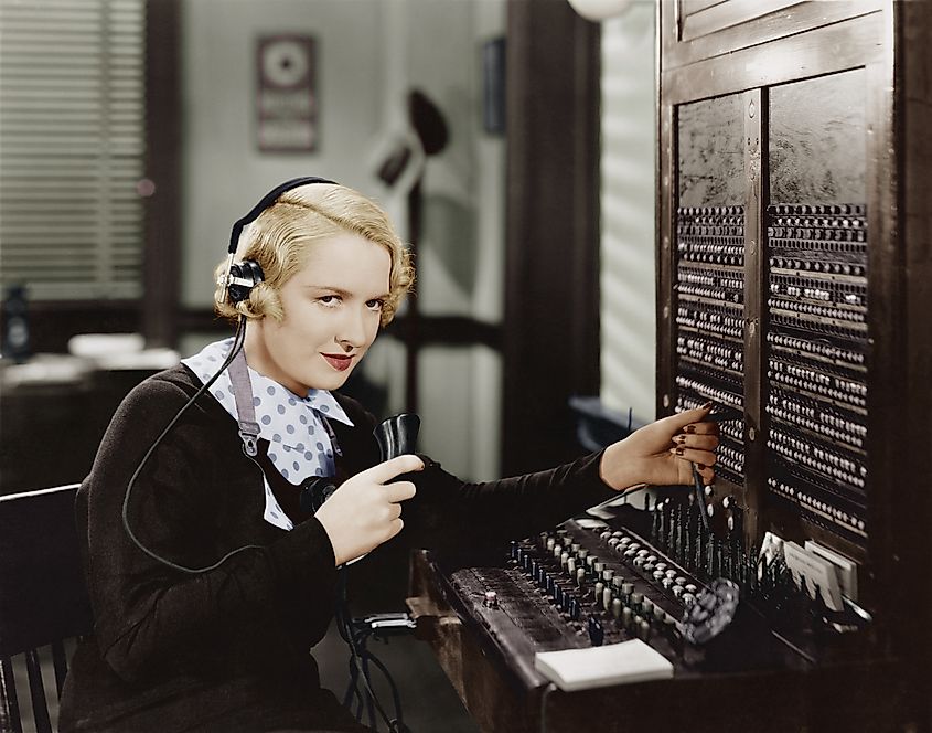 A switchboard operator at work