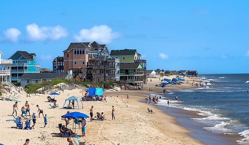 View of the quaint town of Duck, North Carolina, showcasing its charming waterside shops.