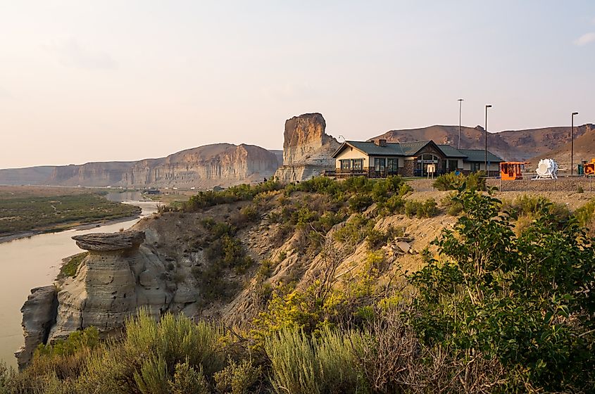 The Green River visitor center on a cliff overlooking its namesake, the Green River in Wyoming.