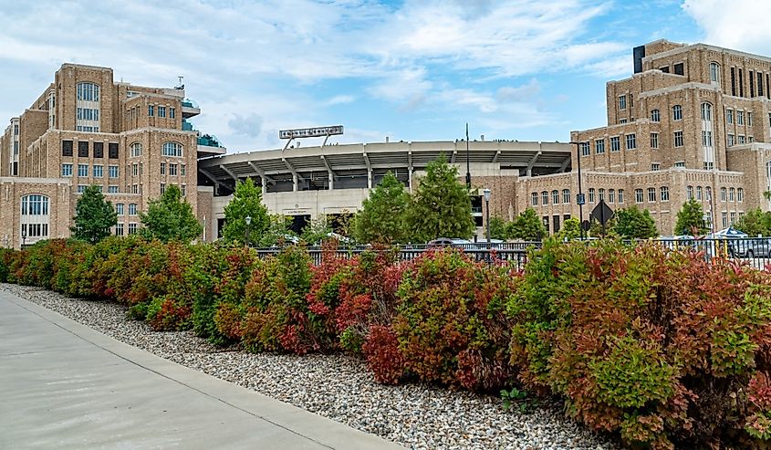 Beautiful view of the central campus of the University of Notre Dame on game day