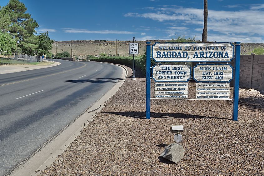Bagdad, Arizona, USA on August 9, 2024 : Welcome to the Town of Bagdad Arizona Sign.
