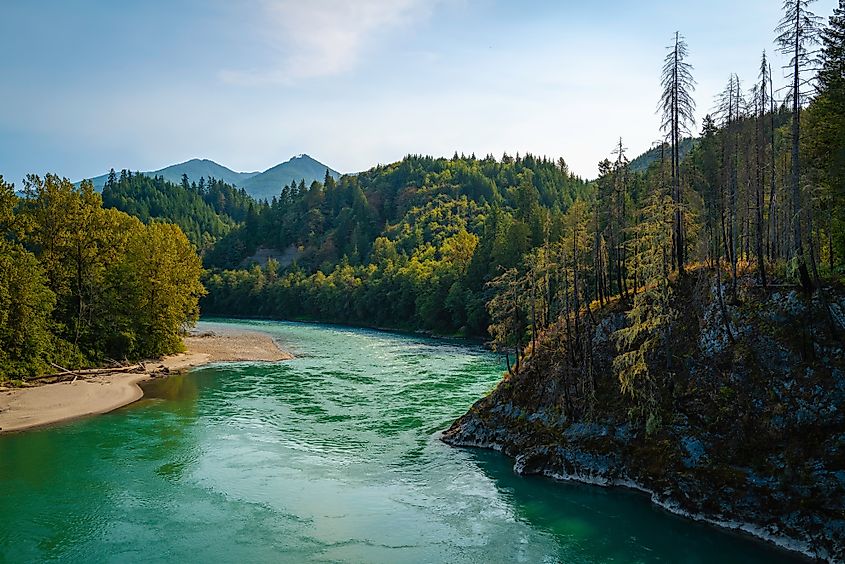 Panoramic landscape of Skagit River.