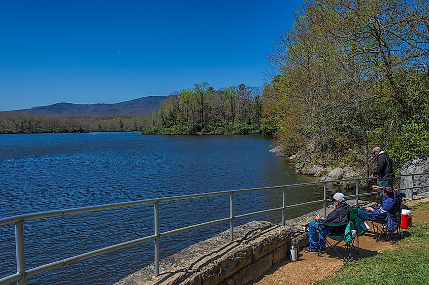 People fishing by a lake at Blowing Rock, North Carolina
