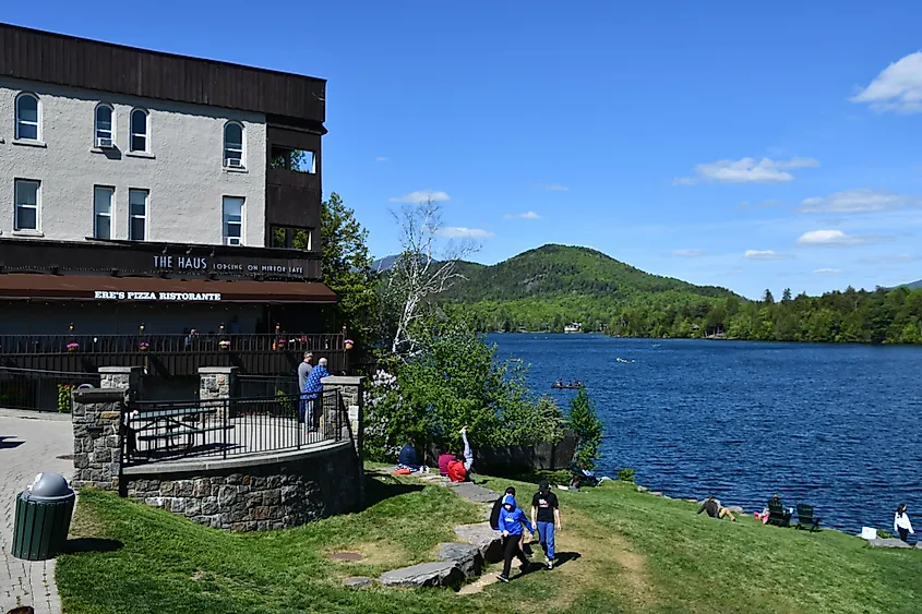 The Haus lodging on Mirror Lake in Lake Placid, New York.