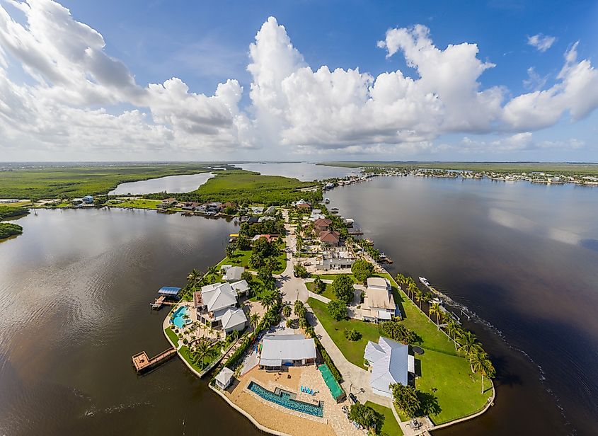 Aerial drone photo Matlacha, Florida, residential island.