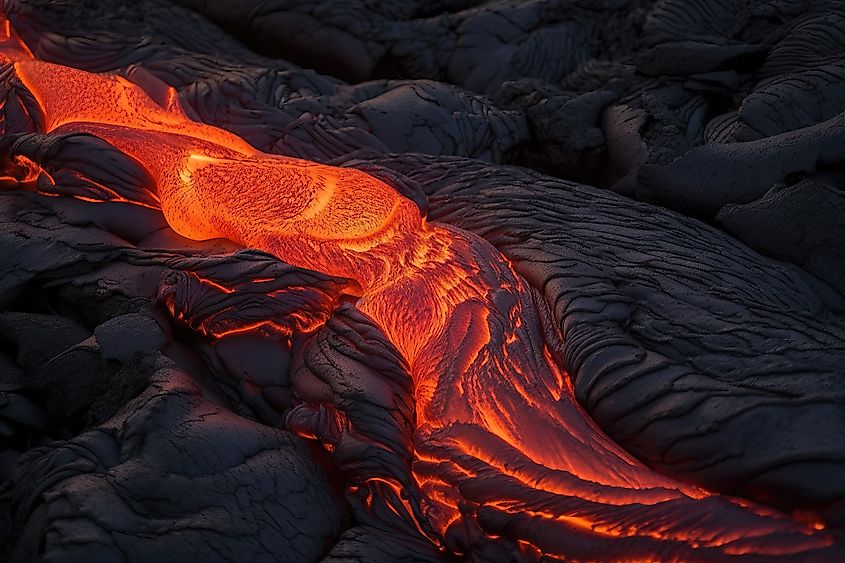 Flowing volcanic magma.