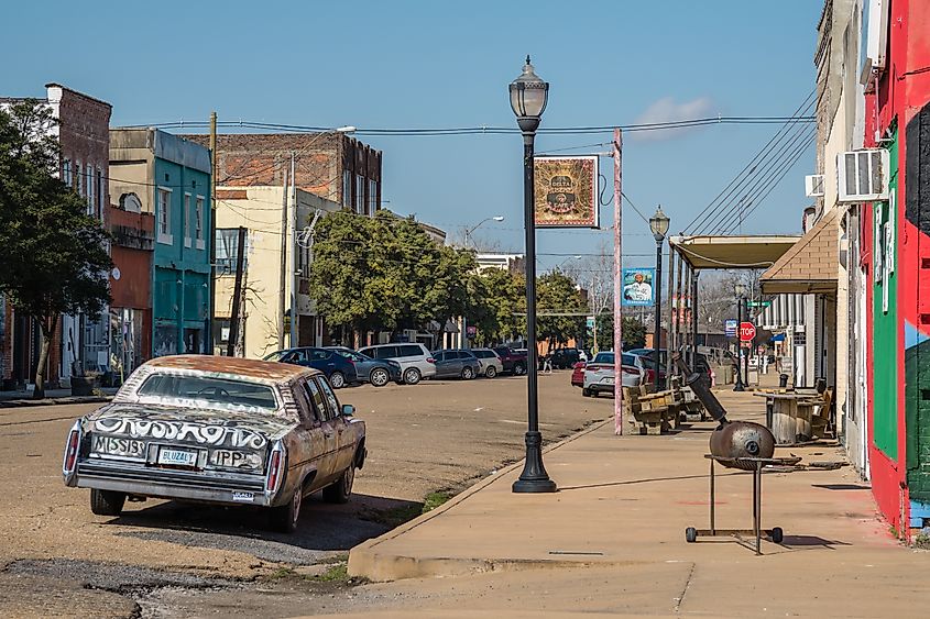 Clarksdale, Mississippi: Downtown neighborhood in an area made famous by blues musicians and civil rights activism.
