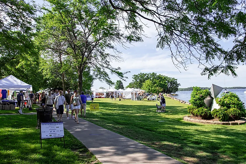 People out along the lake in Excelsior, Minnesota.