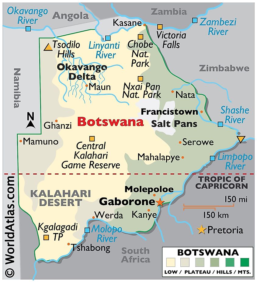 Physical Map Of Botswana Botswana Maps & Facts - World Atlas