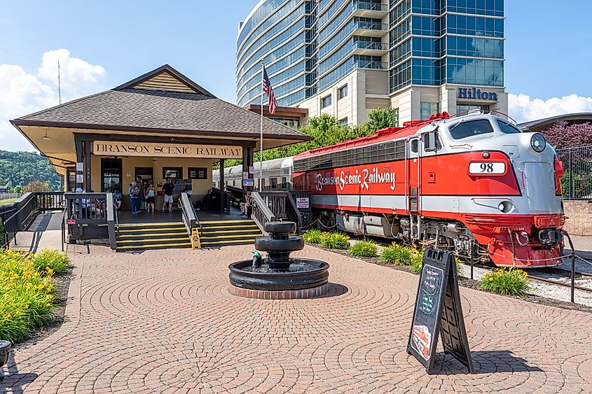 The Branson Scenic Railway train in Branson, Missouri. Image credit Rosemarie Mosteller via Shutterstock