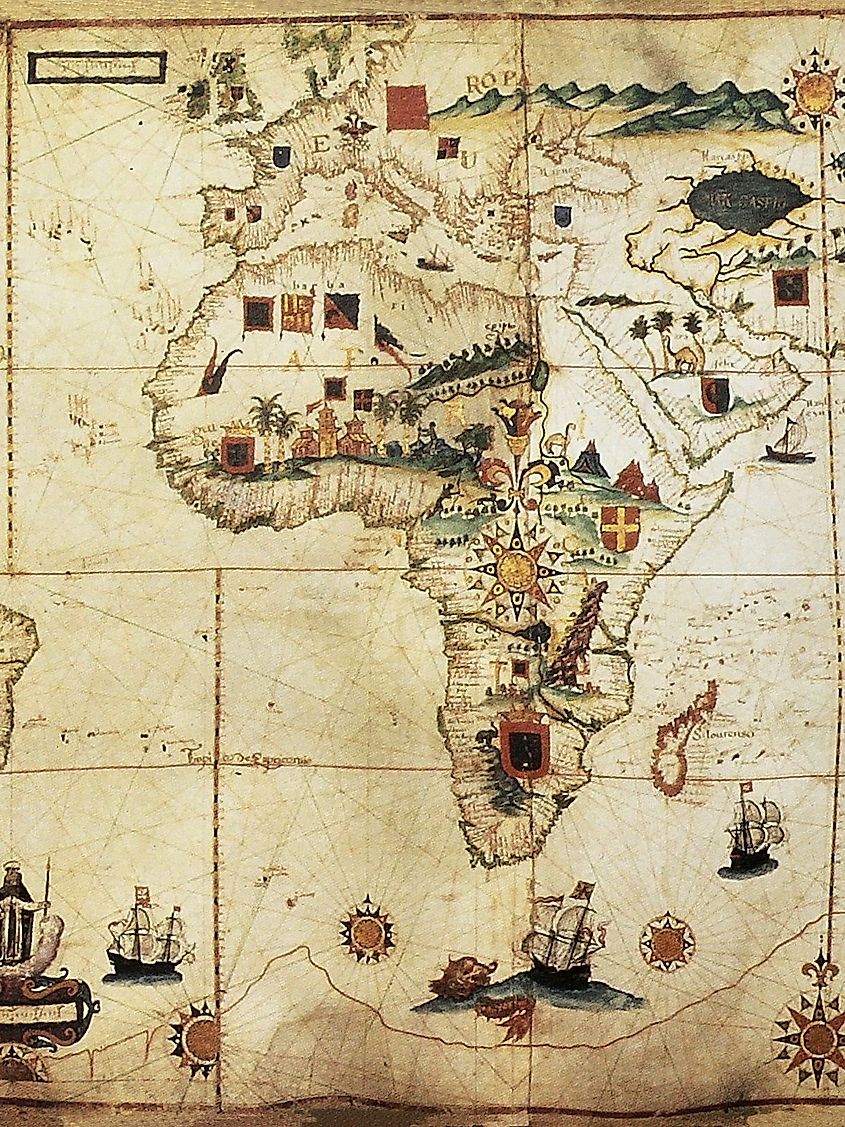 1623 AD: Spanish and Portuguese maritime and colonial empire around Africa. Shutterstock.com