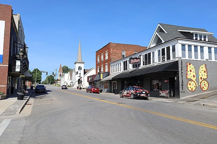 Downtown street in Central City, Kentucky.