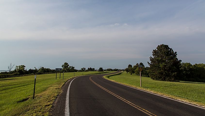 Kansas Highway 57 looking north through Milford State Park