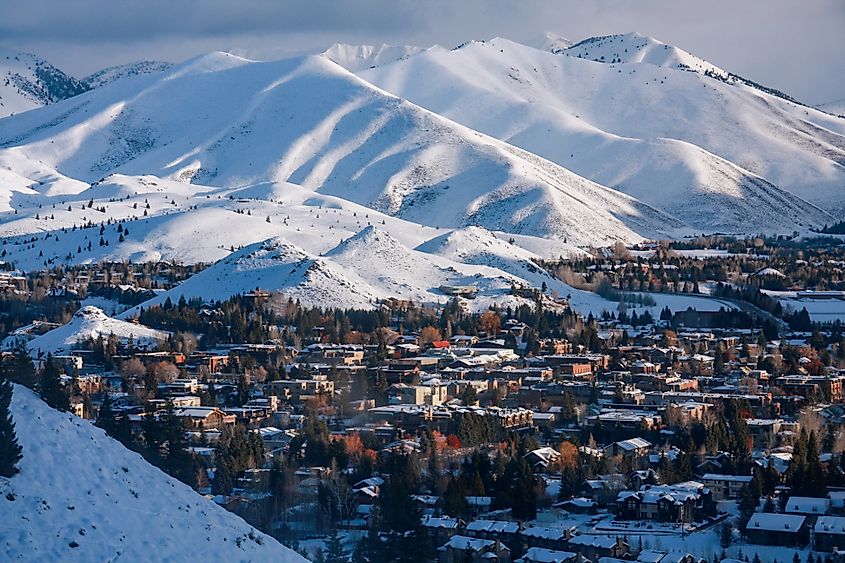 Aerial view of Sun Valley, Idaho in the winter.