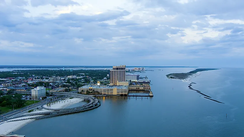 Aerial view of the waterfront of Biloxi, Mississippi.