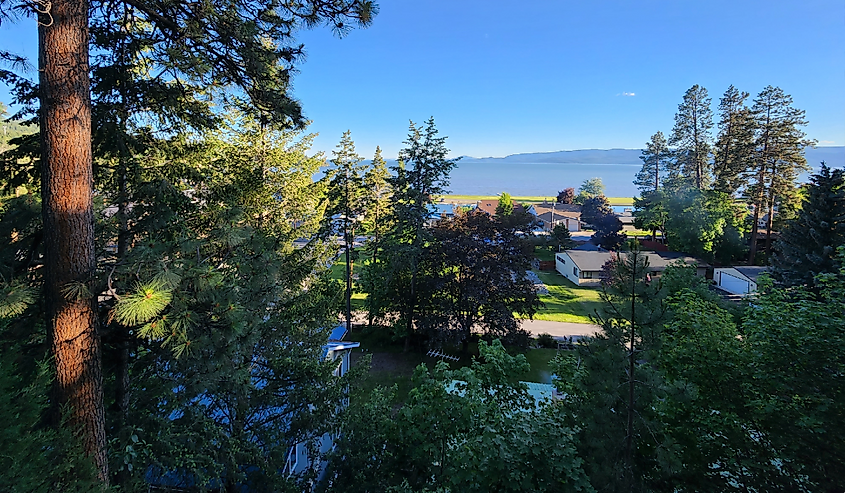 View of Flathead Lake from Bigfork in Flathead County, Montana.