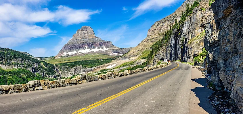 Panoramic view of Going-To-The-Sun road in Glacier National Park, Montana