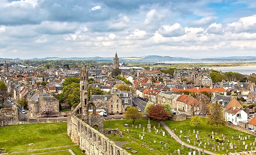 Aerial View over St Andrews in Scotland