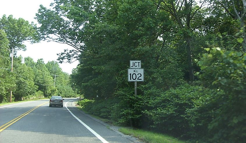 Junction of Route 102 and Route 14 in Rhode Island.