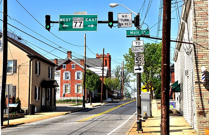 Downtown Thurmont, Maryland: Intersection of Main and Water Streets.