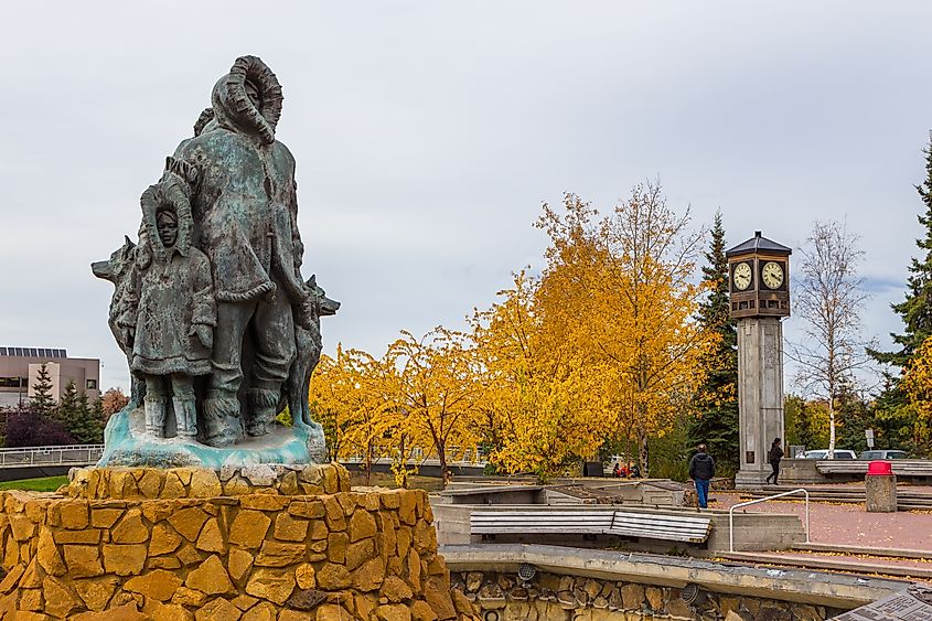 Statue dedicated to the first family who settled in Fairbanks, Alaska