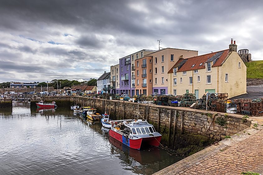 The picturesque harbor of St. Andrews, Scotland, the UK