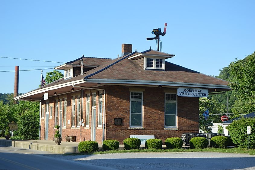 Front and western side of the Morehead Chesapeake and Ohio Railway Passenger Depot (now the local visitor center), located at 150 E. First Street, Morehead, Kentucky, USA.