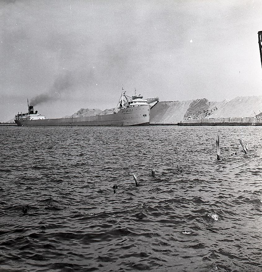 SS Carl D. Bradley unloading stone at Gary, Indiana.