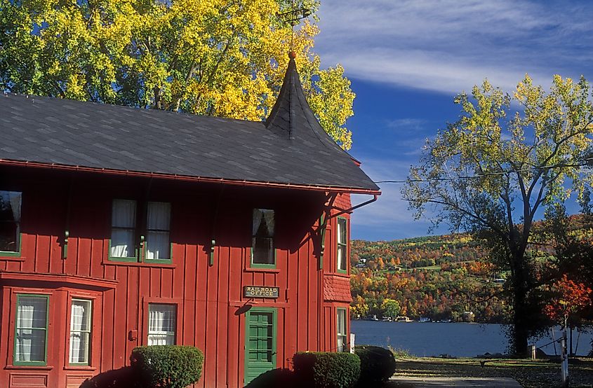 Old railroad office by Lake Keuka in Hammondsport