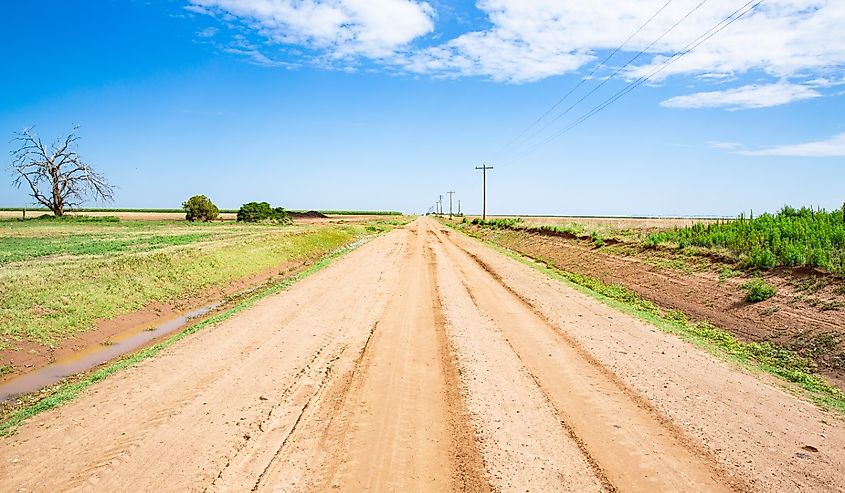 Dirt road in Parmer County near Friona, Texas.